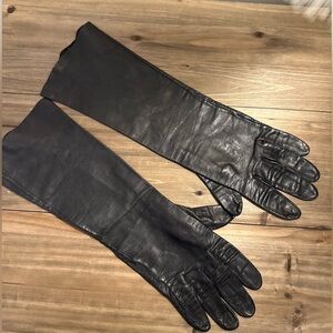 Vintage Black Leather Long Gloves – Size 7.5